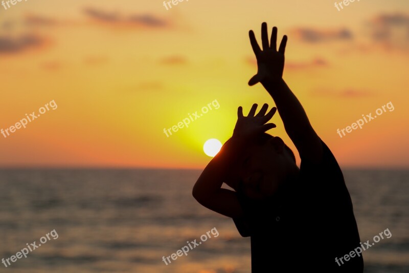 Child Silhouette Sunset Hand Sun