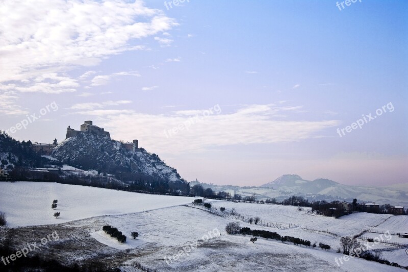 Verucchio Snow Landscape Hill Hills