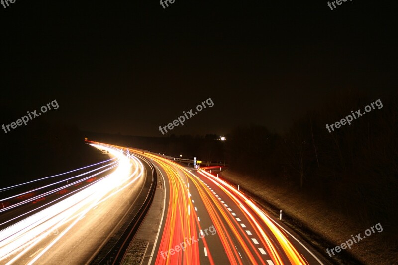 Long Exposure Autos Highway Traffic Road