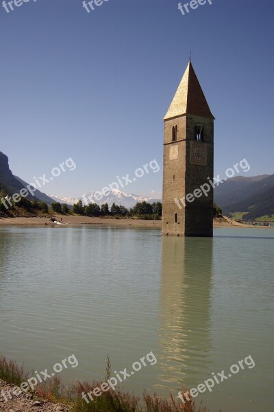 Steeple Absorbed Lake South Tyrol Mountains