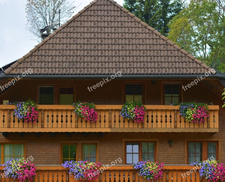 Farmhouse Forest House Balcony With Flowers Free Photos