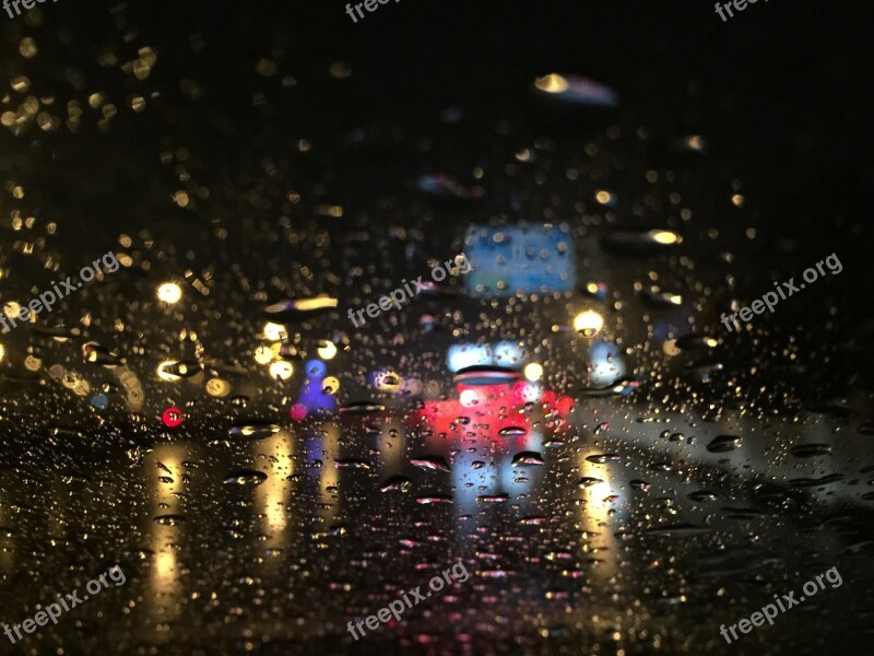 Raindrops Night Neon Light Free Photos