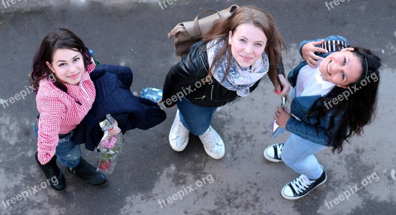 Girls Buddy Schoolgirls Friendship Smile