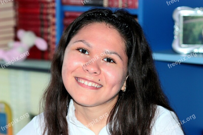 Girl Portrait Black Hair Beauty Smile