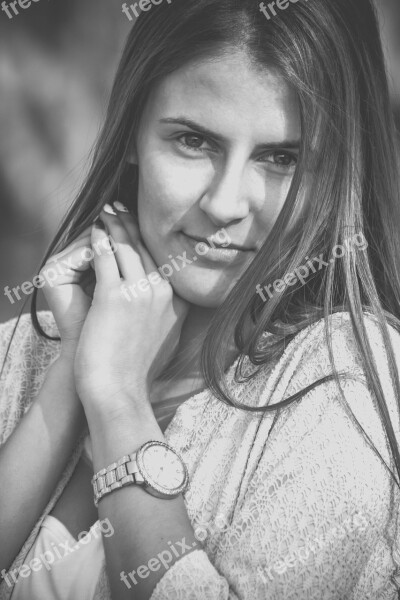 Girl Portrait Smile Beauty Black And White