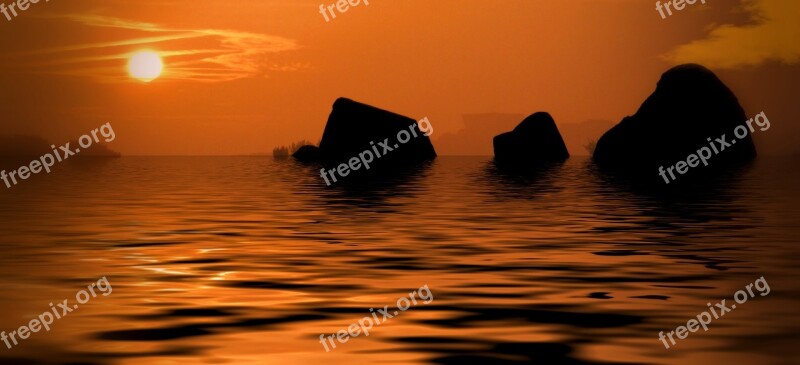 Sunrise Rock Sea Sky Water