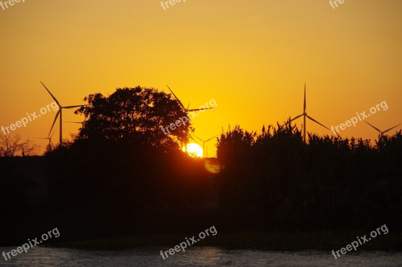 Sunset Windmills Horizon Energy Free Photos