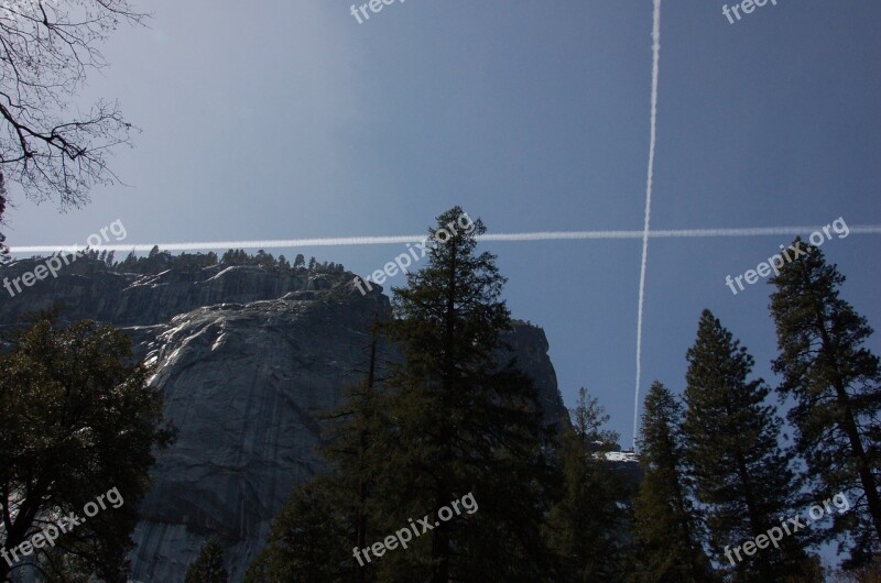 Contrails Sky Mountain Forest Yosemite