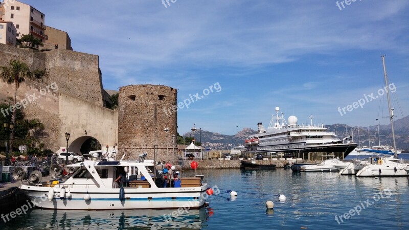 Corsica Harbour Entrance Ship Boats Castle