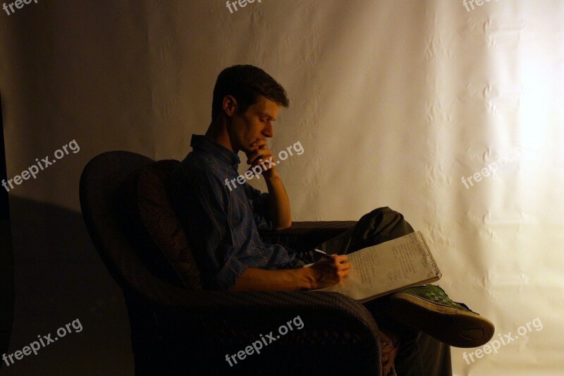 Male Reading Sitting Book Man