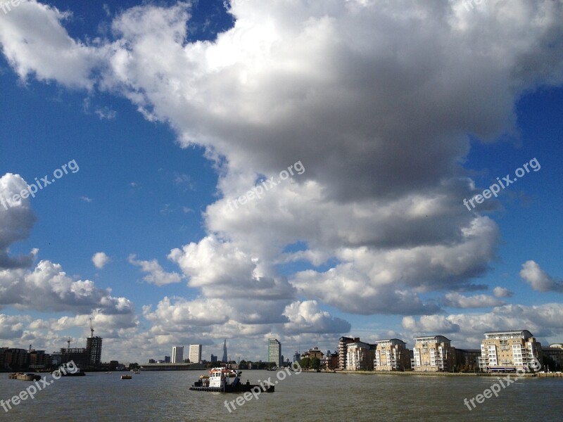 City Skyline Thames Shard Blue Sky England