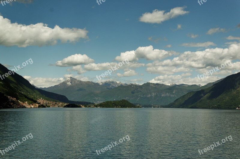 Como Schönwetter Sky Mountains And Lake Blue Sky Cumulus Clouds