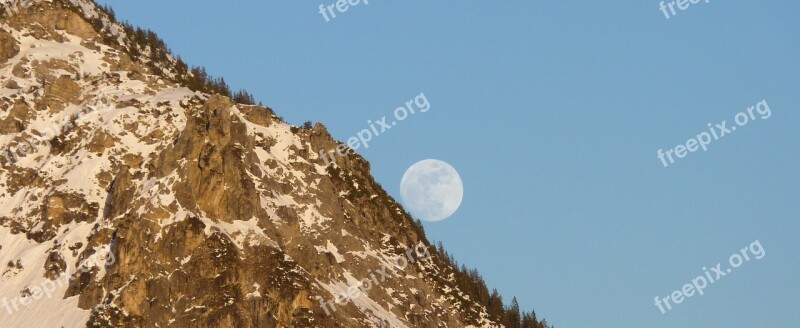 Moon Emergence Mountains Sky Night