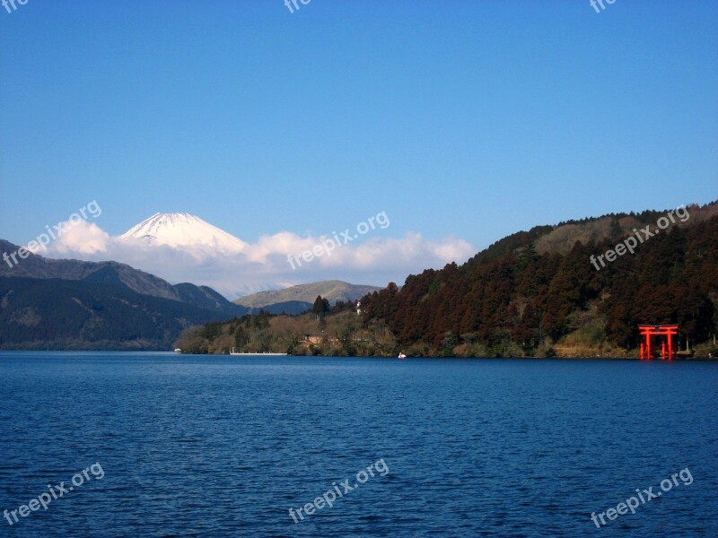 Lake Ashi Mt Fuji Torii Red Kanagawa Japan