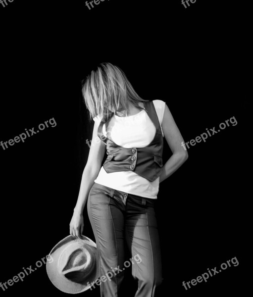 Woman Girl Hat Black And White Blond