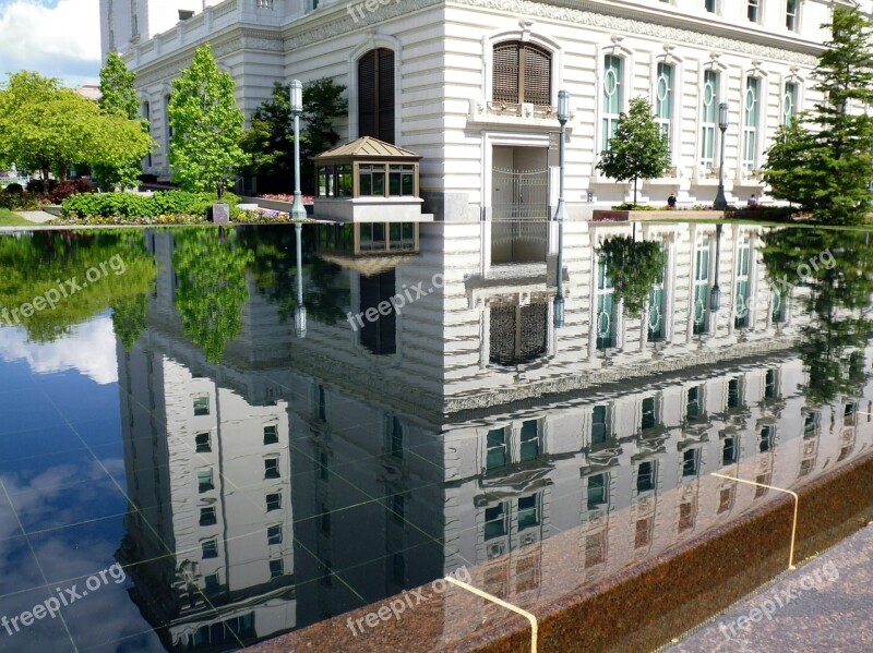 Reflection Pond White Building Salt Lake City Water