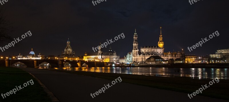 Dresden Elbe Night Evening Historically