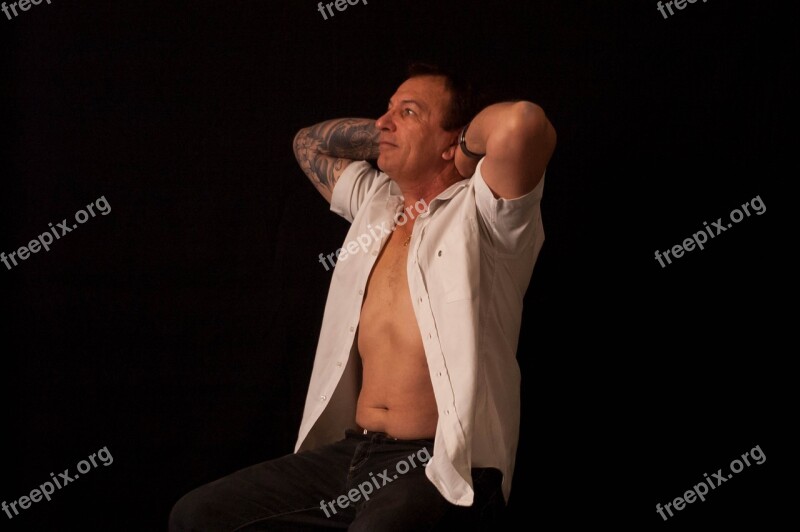 Man Shirt Tattoo Sitting Portrait