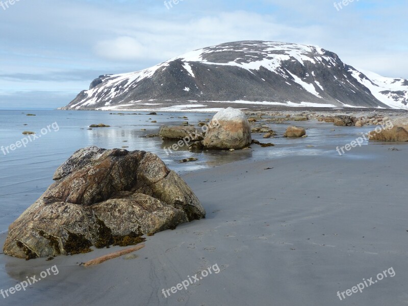 Spitsbergen Ice Cold Bank Stones Mountains