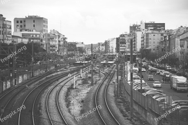 Portugal Suburbs Train Train Line Buildings