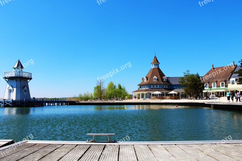 Lake Pontoon Lighthouse Wooden House Holiday