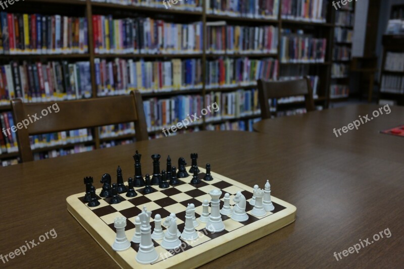 Library Chess Chessboard Books Free Photos