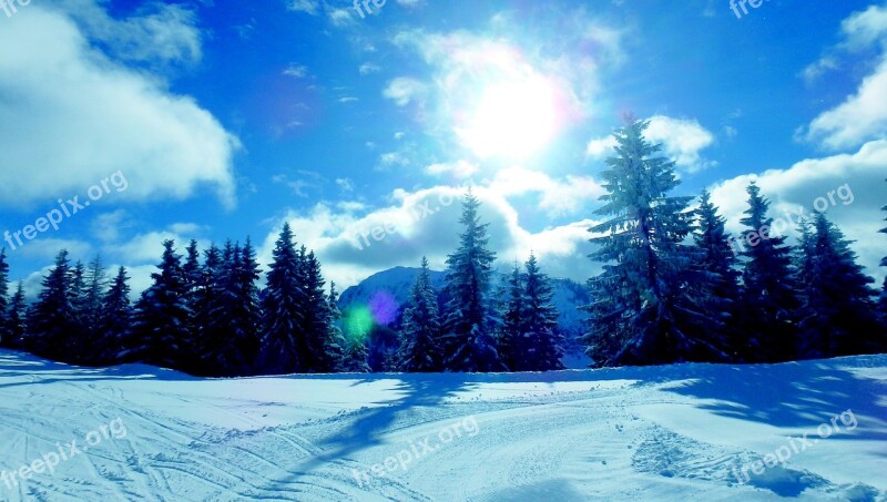 Ski Ski Holidays Landscape Blue Snow