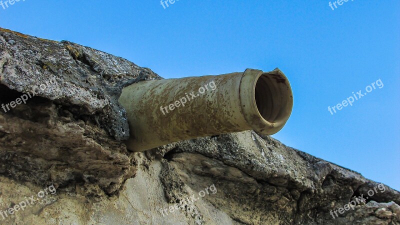 Pottery Drainpipe Gutter Old Roof Aged