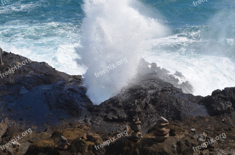 Blow Hole Nature Hawaii Water Landscape