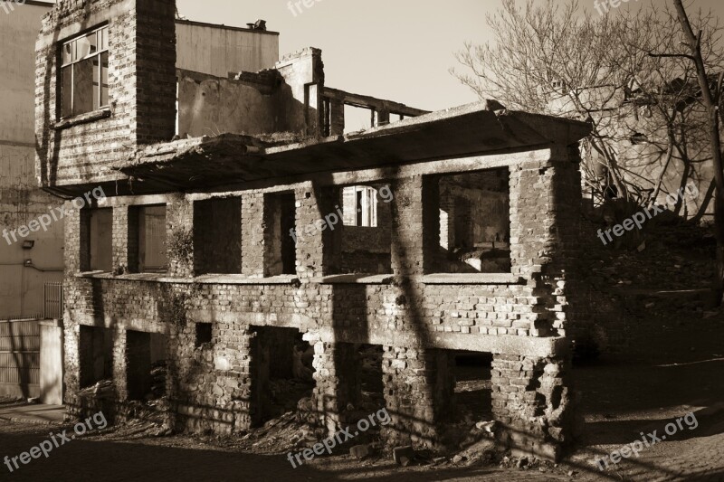 Ancient Ruin Street Sepia Building