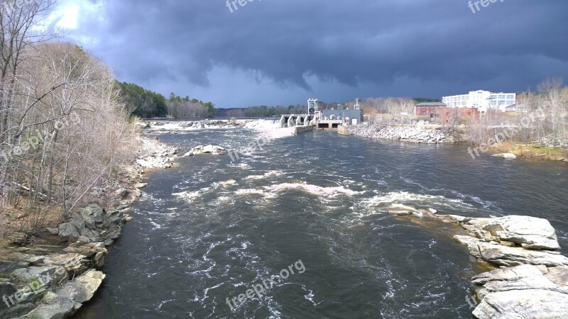 Maine River Landscape Hydro-electric Dam