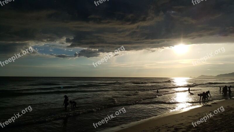 Sunset Rio De Janeiro Bar Beach Stormy