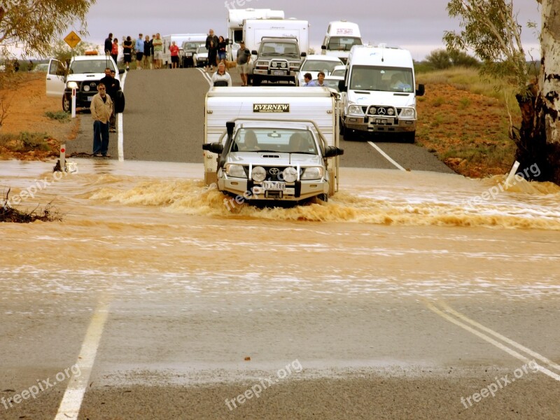 Car Caravan Flood River Brown Mud