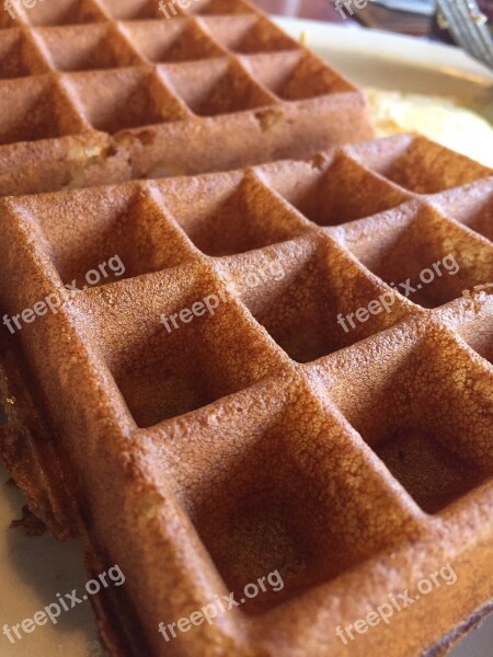 Waffle Breakfast Food Blueberry Plate