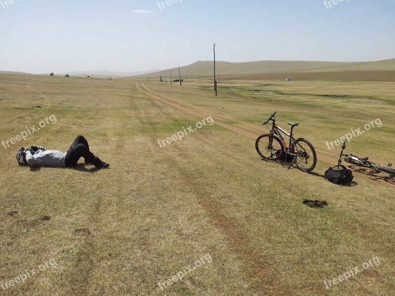 Tired Bicyclist Mongolia Free Photos