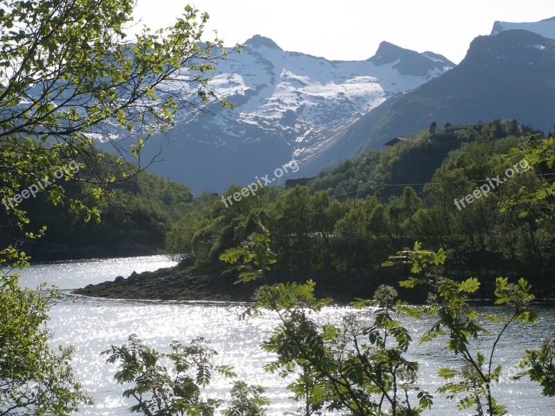 Lofoten Norway Landscape Mountains River