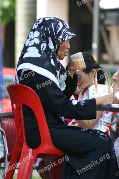 Women Asia Elderly Woman Drink Resting