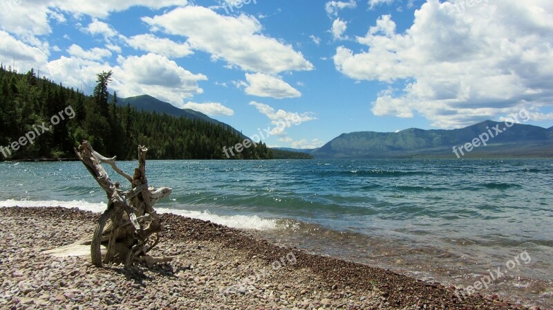 Beach Glacial Lake Driftwood More Clouds