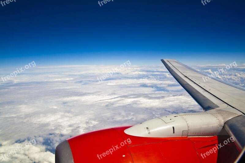 Aircraft Clouds Wing Aviation Transport