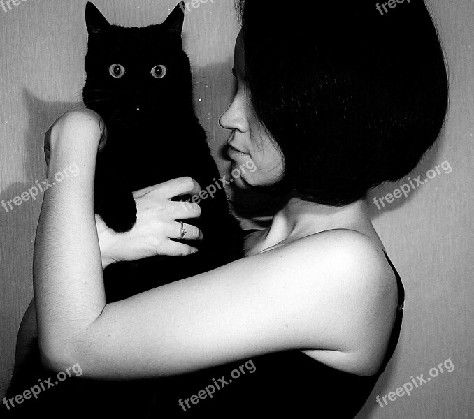 Black Cat Cat Man Girl Free Photos