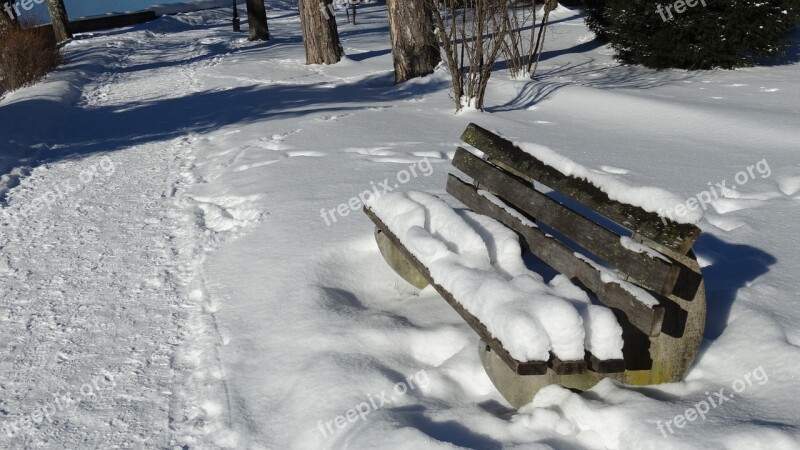 Park Bench Winter Snow Away Tegernsee