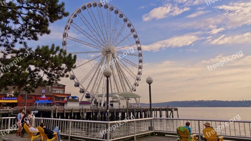 Usa America Seattle Ferris Wheel Free Photos