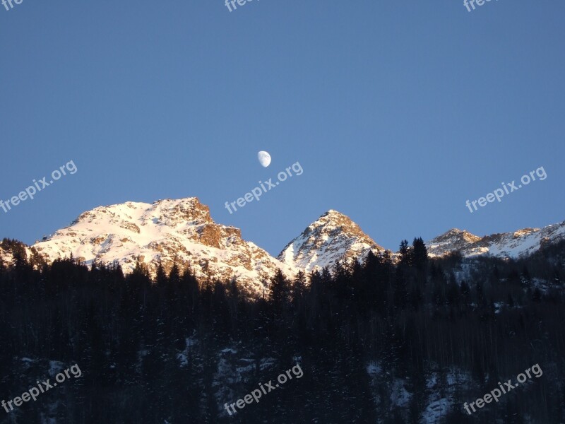 French Alps Moon Over Alps Alps Free Photos