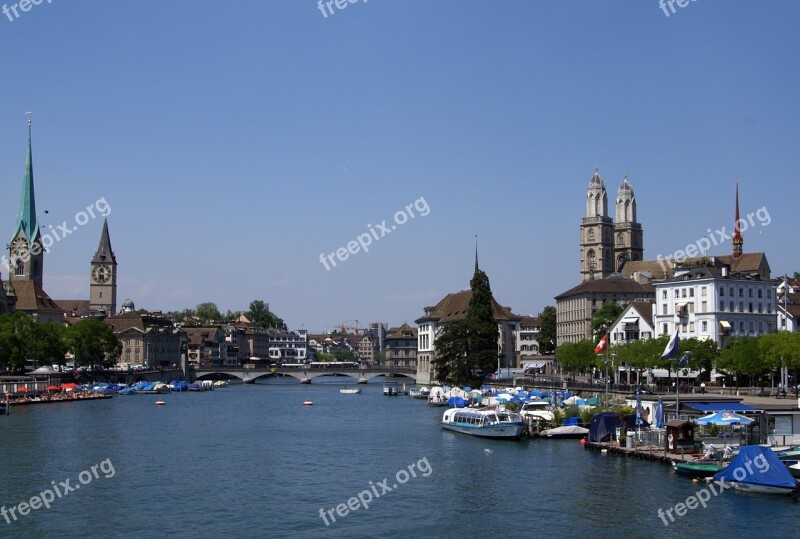 Zurich Switzerland River Panorama City