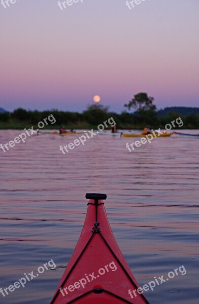 Kayak Group Full Moon Summer Water