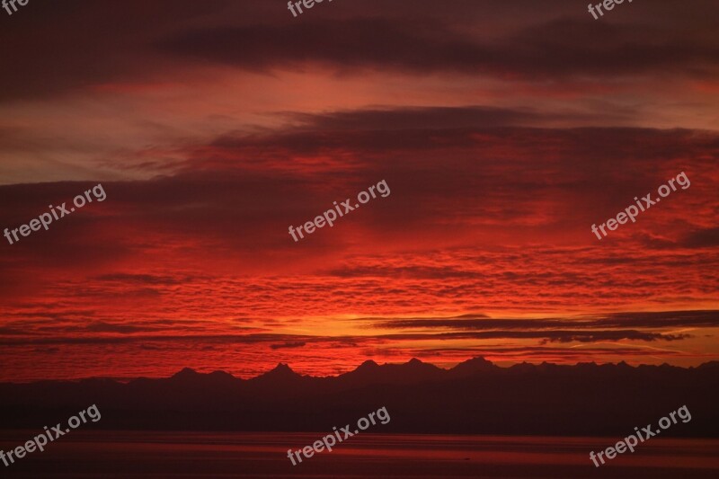 Clouds Alps Lake Morning Sky