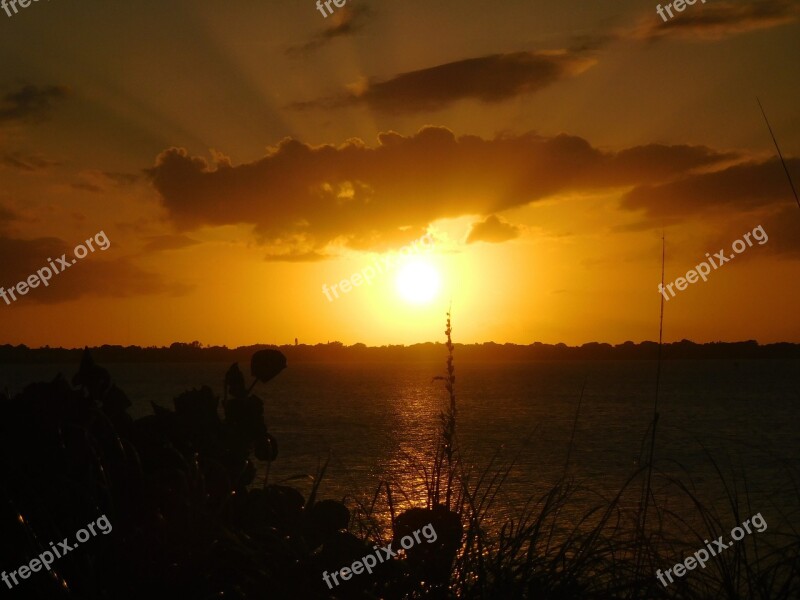 Sunset Sun River Evening Landscape