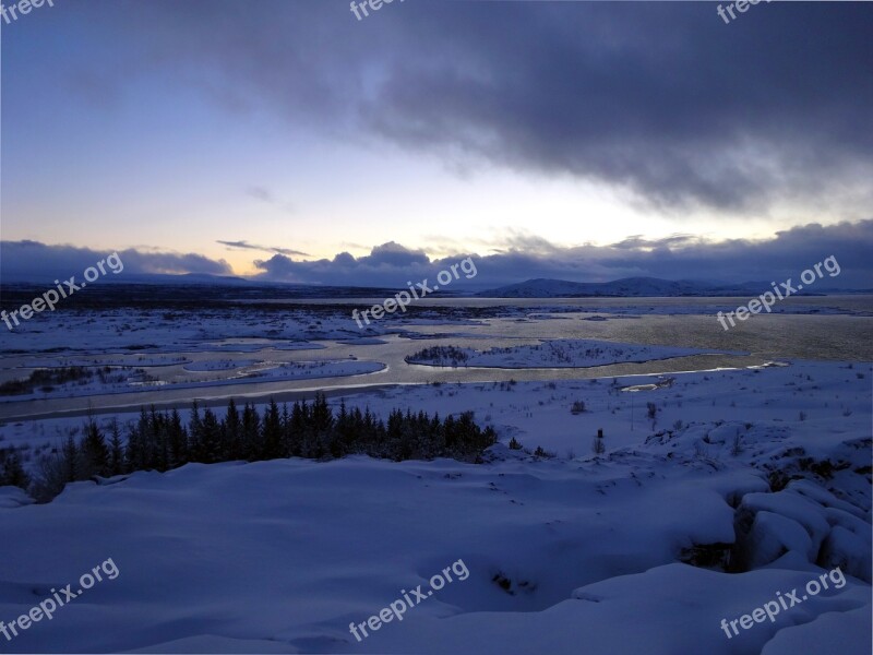 Iceland Thingvellig Landscape Wide Winter