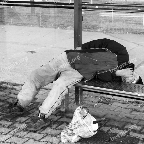 Homeless Man Sleeping Drunk Social