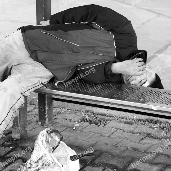 Homeless Man Sleeping Drunk Social